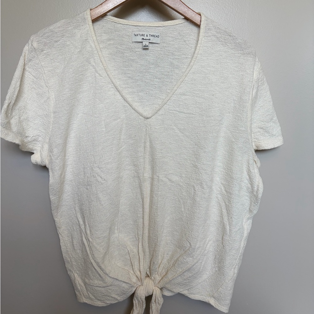 Madewell Cream V-Neck Tie-Hem Short Sleeve Top